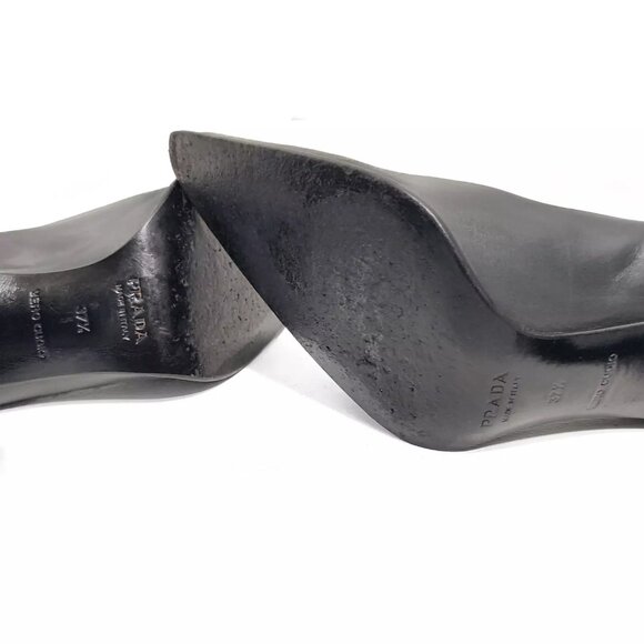 Prada Womens Dark Gray Leather Italy Slip On Stiletto Pump Heels Size 37.5 - Picture 5 of 12